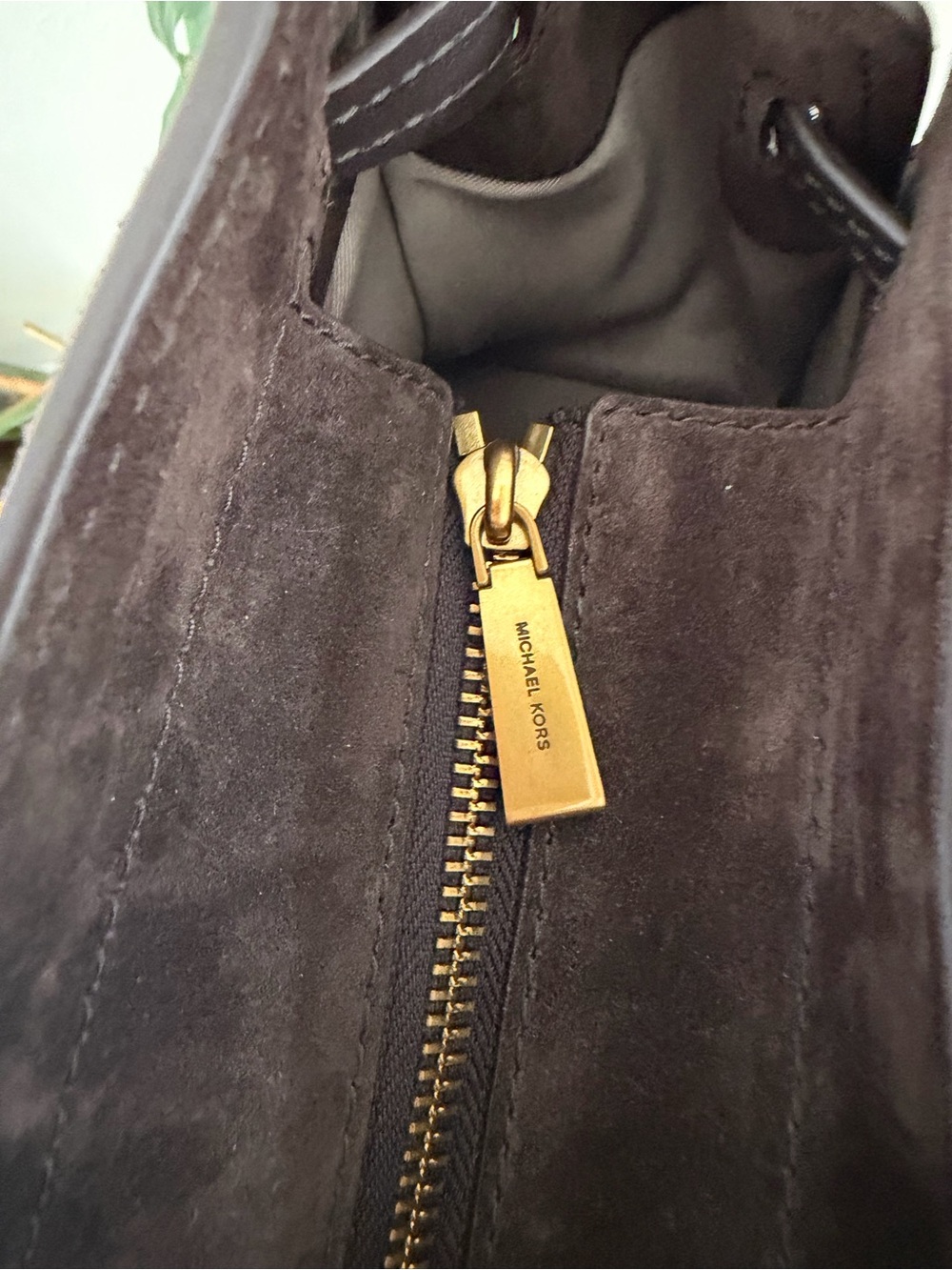 MICHAEL Michael Kors Hamilton Chocolate Brown Suede Fringe East West Tote - Picture 7 of 10